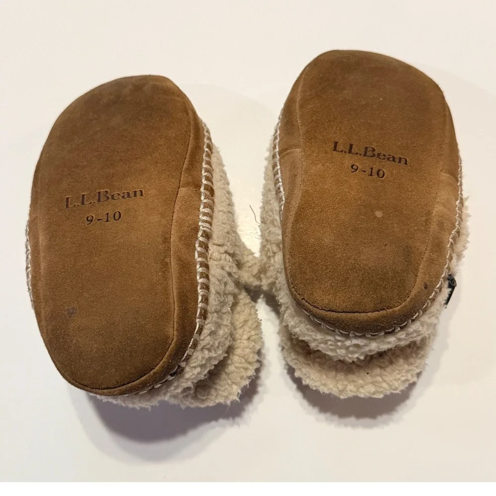 LL Bean Cozy Toddler Slipper Booties 9/10 Cream Faux Shearling Winter‎ Outdoor